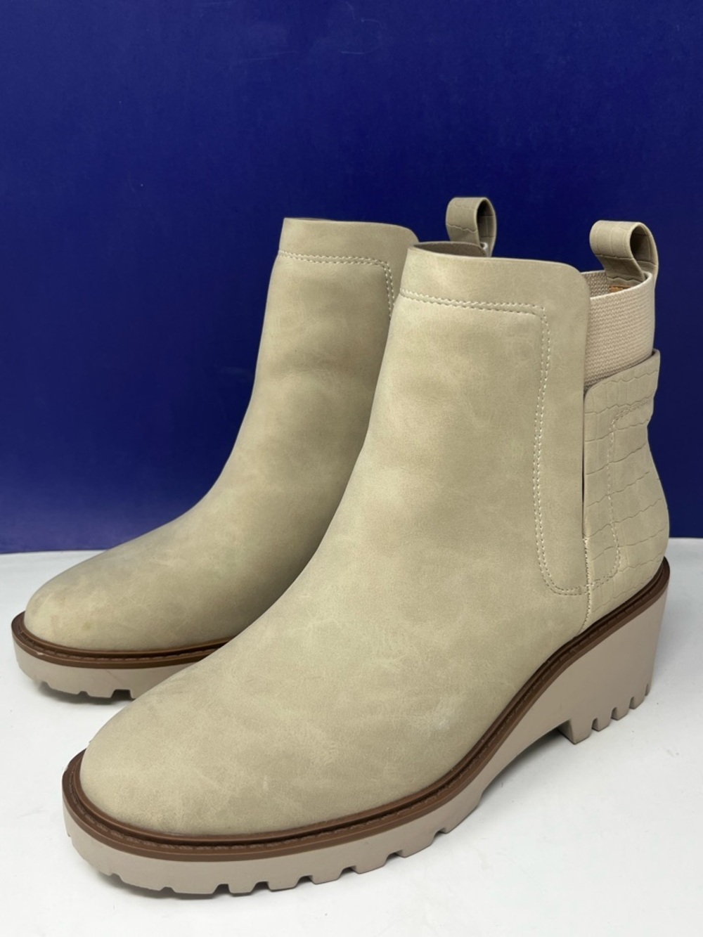 SODA Faux Snakeskin Leather Neutral Beige Wedge Chelsea Boot
